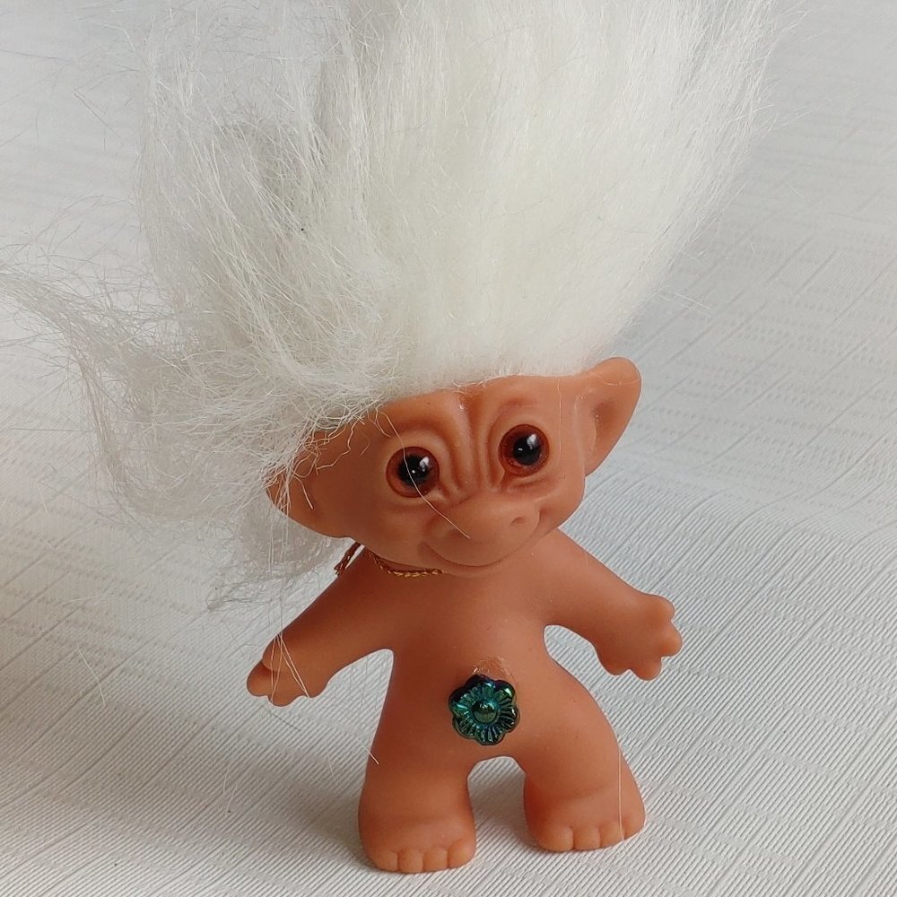 Vintage UNEEDA WISHNIK TROLL Doll 3" - DOUBLE HORSESHOE White Hair 1960s